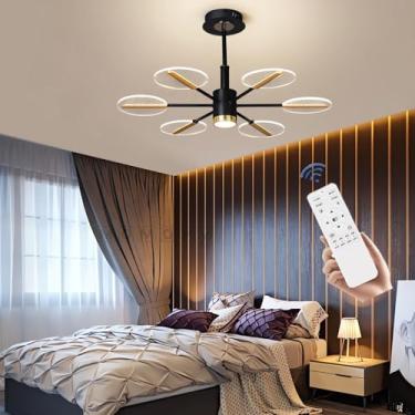 Imagem de Luminária de teto LED moderna para sala de estar com controle remoto, dimerização inteligente, alto brilho, luz acrílica de 95 W, para quarto e sala de jantar, iluminação embutida (6 unidade