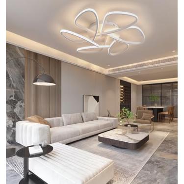 Imagem de Luminária de teto LED com controle remoto, moderna e dimerizável, com estrutura metálica embutida, ideal para salas de estar, quartos, salas de jantar e escritórios (branca, 75 cm).