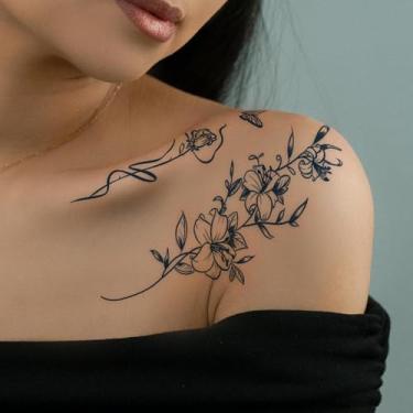 Imagem de Tatuagem minimalista semi permanente de suco de ervas, borboleta floral fresca, presente diário, férias, ombro, pescoço, braço, pernas, clavícula, barriga, corpo, impermeável, tatuagem, adesivos, 1