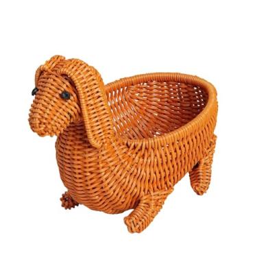 Imagem de Generic Cesto trançado em formato de animal, leve e criativo para decoração de casa, organizador de despensa, fruteira para mesa de centro ou de escritório, Cachorro