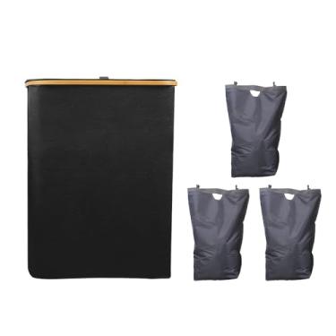 Imagem de Cesto de Roupa Grande 160L com Tampa Plegável 3 Divisórias Organizador Alças Sacos Internos Removíveis para Quarto Sala Lavanderia Armário Banheiro Un