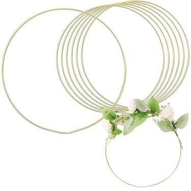 Imagem de YDJIANCAI 1 peça de argola de coroa floral de metal dourado, anel de artesanato apanhador de sonhos para decoração de parede DIY, decoração de cerimônia de casamento, arte de macramê, suprimentos de