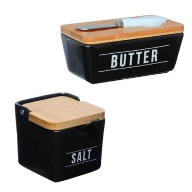 Imagem de Manteigueira Francesa Porcelana Com Tampa Bambu e Espátula mais Saleir