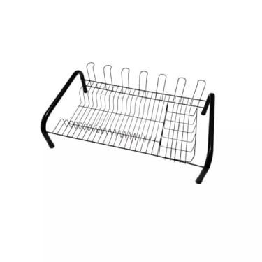 Imagem de Escorredor de Louça em Aço Preto, 20 Pratos, 7 Copos com Porta Talheres, 52x34,5x13,5 cm