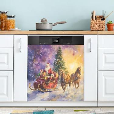 Imagem de SEHANY Linda capa magnética de Papai Noel para lava-louças, adesivos magnéticos decorativos antiarranhões para painel de geladeira e lava-louças, decoração de Natal de cozinha doméstica 58 x 66 cm