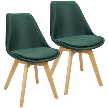 Imagem de Kit 2 Cadeiras Charles Eames Leda Veludo Estofada Base Madeira - Verde