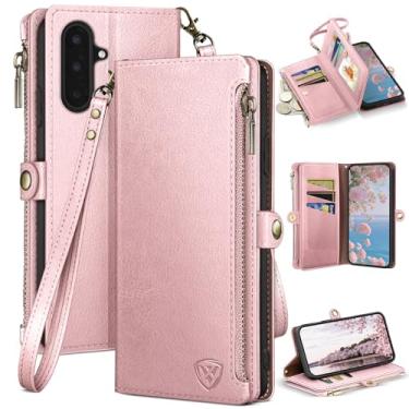 Imagem de XcaseBar Capa carteira compatível com Samsung Galaxy A17 5G com zíper para cartão de crédito 【bloqueio RFID】, capa flip fólio de couro PU à prova de choque feminina masculina para SamsungA17 capa ouro