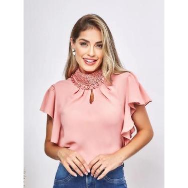 Imagem de Blusa Social Evangélica Gola Pérola Manga Bufante com Babado - G-Store