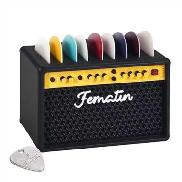 Imagem de Caixa de suporte de palheta de guitarra, palitos de guitarra, estilo amplificador de alto-falante com 9 palhetas de guitarra de celulóide e 1 palheta de metal, acessórios de guitarra presente para