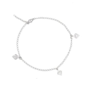 Imagem de Tornozeleira Banhado feminina Coração em aço inox prata pode molhar pe