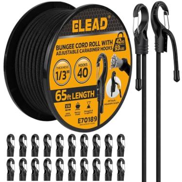 Imagem de Rolo de corda elástica com ganchos ajustáveis de 40 peças, cordas elásticas resistentes de 1/7.6 cm x 19.8 m para uso externo, cordão super elástico preto de grau marinho com ganchos de mosquetão para