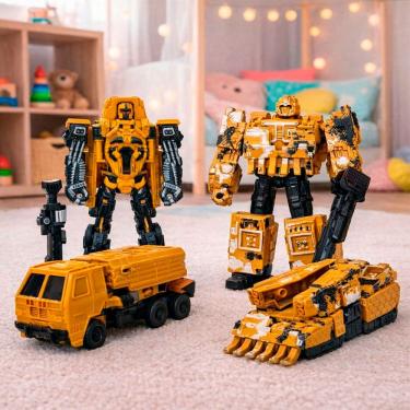 Imagem de Brinquedo Robô Transforma Guerreiro Amarelo Dourado Kit 2pçs
