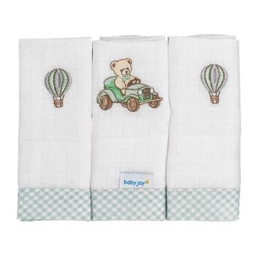 Imagem de Pano de Boca para Bebê 34 cm x 40 cm Baby Joy, Urso Carrinho
