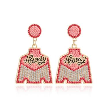 Imagem de Western Cowgirl HOWDY Brincos pendentes feitos à mão com contas de cristal cowboy Nashville Country Concert Rodeio roupas acessórios de festa para mulheres meninas, Cristal Resina Pérola, Cristal