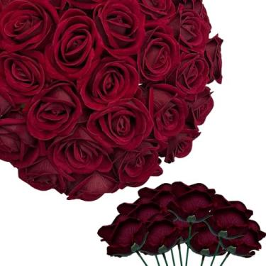 Imagem de HinyoCo 28 peças de flores artificiais de rosas de seda, rosas falsas com hastes para buquês de casamento, mesas, centros de mesa, arranjos de festa, chá de bebê, aniversário, decoração de casa