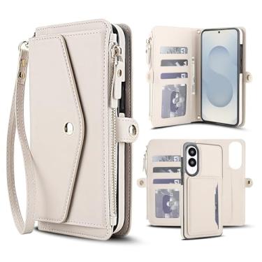 Imagem de Capa carteira para Samsung Galaxy S25 Edge, capa flip magnética destacável com compartimentos para cartões, bloqueio RFID, suporte e alça de pulso, capa protetora para celular (damasco)