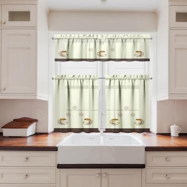 Imagem de Tapesb Conjunto de 3 peças de cortina de café e cozinha com saia de cortina engraçada para janela pequena sobre a pia essenciais para decoração de cozinha, quarto, lavanderia, 69,8 x 91,4 cm