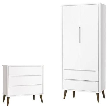 Imagem de Cômoda Infantil Gaveteiro e Guarda Roupa 2 Portas Theo Branco Acetinad