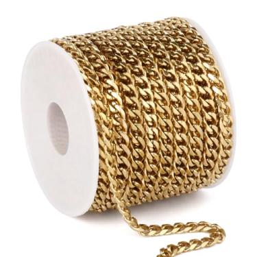 Imagem de Rolo de corrente cubana de ouro de 33 m, 4,3 mm, banhado a ouro 18 K, bobina, corrente de elos diamantados, carretel a granel para artesanato faça você mesmo para fazer joias