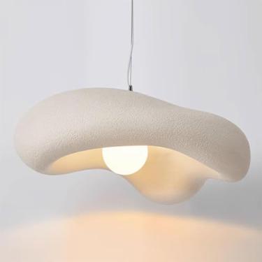 Imagem de Luminária pendente de resina estilo Wabi-Sabi, 60 cm (23,62"), para cozinha, ilha ou sala de jantar, com design escandinavo de ninho de pássaro e base G9 (marrom claro).