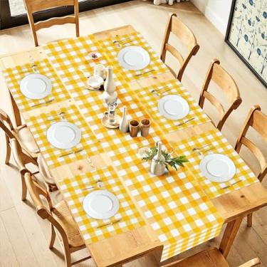 Imagem de Corredor de mesa xadrez amarelo e jogo americano conjunto de 6, caminho de mesa de 33 x 182 cm com jogos americanos de 30,5 x 45,7 cm, decoração de mesa de jantar de fazenda, decoração de cozinha ou