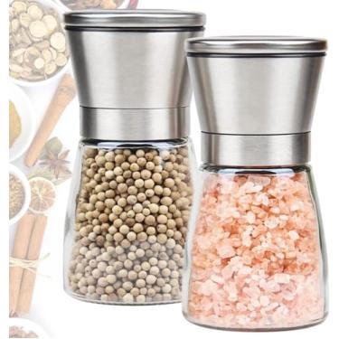 Imagem de Moedor de Pimenta e Sal Manual em Vidro e Aço Inox – Ajustável, Classe Premium, Para Cozinha Gourmet, Grãos de Pimenta do Reino, Sal Grosso e Especiarias – Kit 2 Unidades
