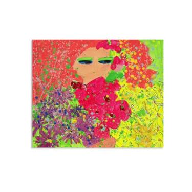 Imagem de SDYJ6GSW Walasse Ting Wall Art Girl with Orange Hair and Flowers Impressão em tela Giclee de famosa pintura abstrata colorida presente para seu banheiro moderno decoração de quarto 85 x 70 cm