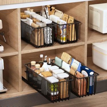 Imagem de Organizador de armário removível, gavetas resistentes para armários, gavetas deslizantes para armários de cozinha, organizador de armário deslizante, prateleiras de despensa, preto (pacote com 2)