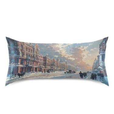 Imagem de xigua Capa de almofada de cetim com pintura a óleo da cidade para cabelo e pele, lavável à máquina, antiderrapante, refrescante, almofada king size com fecho de envelope, 50,8 cm x 101,6 cm