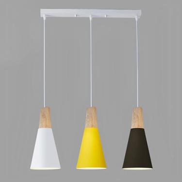 Imagem de Lustre nórdico linear, criativo e colorido, luminária pendente de metal com 3 lâmpadas E26, design moderno para ambientes internos, ideal para sala de jantar, quarto, cozinha e ilha.