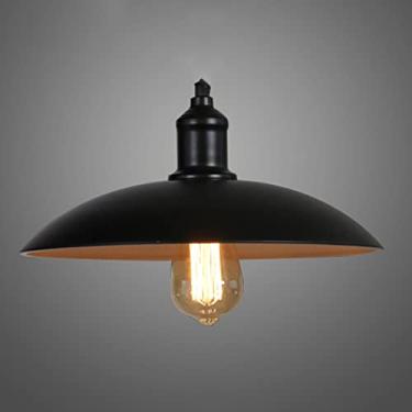 Imagem de Lustre moderno de estilo industrial com base E27, luminária pendente vintage em metal com cúpula, ideal para corredores, salas de jantar, bares e restaurantes (preto).