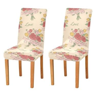 Imagem de STAYTOP 2 capas de cadeira de buquê de tulipa rosa para Dia das Mães, 2 peças, capas elásticas laváveis para cadeira de cozinha, protetor de assento removível para festas de fim de ano, cozinha, hotel