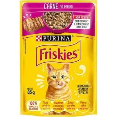Imagem de Sachê Friskies para gatos adultos sabor carne ao molho 85g.
