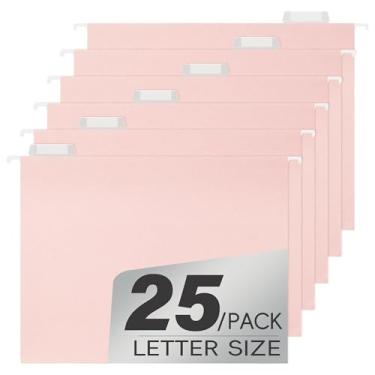 Imagem de pmybupo Pastas de arquivo suspensas, pacote com 25 pastas suspensas reforçadas, tamanho carta, abas ajustáveis de corte 1/5, projetadas para arquivos volumosos, armário de arquivo (7611U)