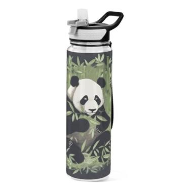 Imagem de Burbuja Garrafa de água Panda de 946 ml com tampa de palha, à prova de vazamento e livre de BPA para academia, esportes ao ar livre