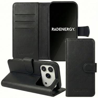 Imagem de RadEnergy Capa carteira de couro antiradiação i-Phone com proteção EMF para i-Phone, capa carteira de couro genuíno com suporte para cartão e função de suporte (preto, iPhone 17 Pro)