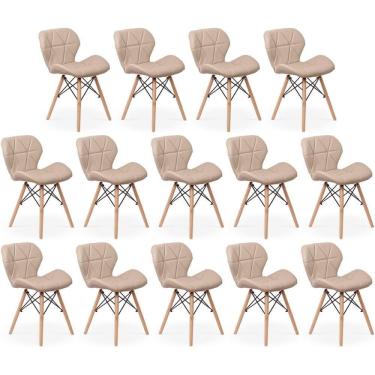 Imagem de Kit 14 Cadeiras De Jantar Charles Eames Slim Wood Estofada - Nude