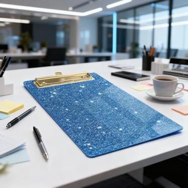 Imagem de Prancheta de glitter para sala de aula, placa de clipe de acrílico holográfico com clipe de metal dourado, suporte tamanho carta A4