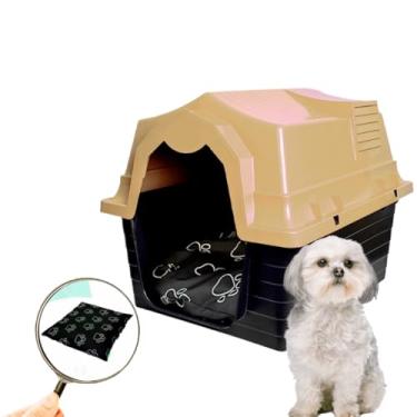 Imagem de Casinha para Cachorro Porte Médio Nº4 2 em 1 com Colchonete Cama Pet Plástica Lavável Proteção contra Chuva(BEGE,COM COLCHÃO)