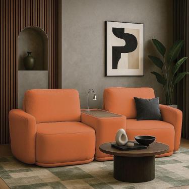 Imagem de Sofá Sala Modulado 231cm Com Console Usb Luminária Brumma Bouclê K01 - D`rossi Cor Terracota