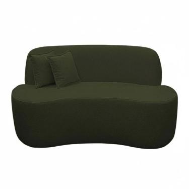 Imagem de Sofá Ondulado Orgânico Pequeno 2 Lugares Sala Bouclé Verde Musgo