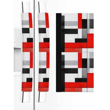 Imagem de Conjunto de 2 capas de maçanetas de geladeira vermelhas e pretas, abstratas, geométricas, cinza, brancas, meados do século, capas para decoração de maçanetas para fornos, lava-louças, ornamentos de