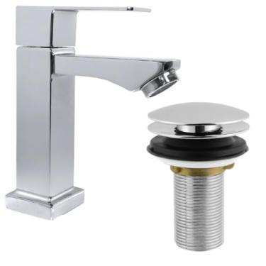 Imagem de Kit de Banheiro Cromado Inox Metal - Torneira com Válvula Click Moderna, Ideal para Pia e Lavabo Residenciais