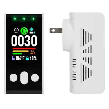 Imagem de Lunarlipes Detector de monóxido de carbono e gás natural, monitor de monóxido de carbono 4 em 1 com bateria reserva, alarme de vazamento de CO e gás com temperatura e umidade, combinação de CO e