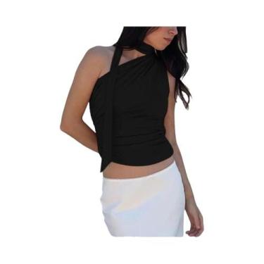 Imagem de Top Cropped Feminino Vintage Sem Costas, Ombro a Ombro, Halter, Sem Ma