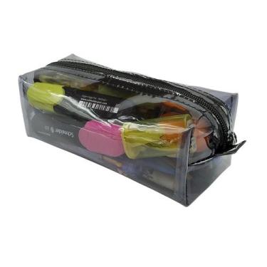 Imagem de Estojo Penal Escolar Transparente Grande Simples Neon Preto - GICALLI