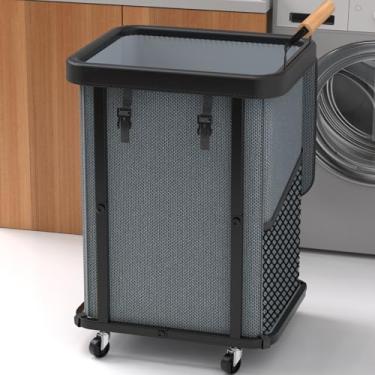 Imagem de 230L (150 litros) Classificador de roupas fashion extragrande 3 seções com tampa, cesto de rodinhas com alça, carrinho de armazenamento organizador com moldura de metal resistente para lavanderia