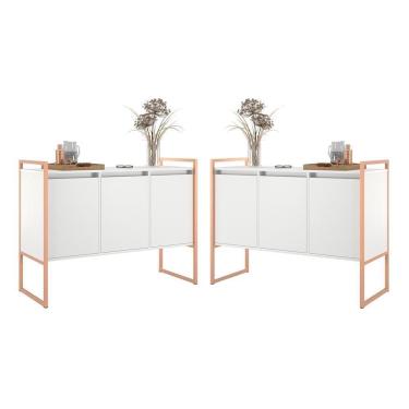 Imagem de Buffet Industrial 3 Portas Branco Cobre Conjunto 2 Unidades