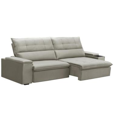Imagem de Sofá Retrátil Reclinável Para Sala 4 Lugares 270cm Niels F04 Veludo Bege - Lyam Decor