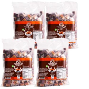 Imagem de Bala duo caramelo de leite diet com chocolate 1kg hue - kit 4 unidades